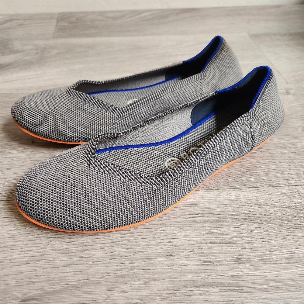 Rothy's Gray Blue Shoes Size 8 Orange Soles Slip-on Washable Eco Friendly Comfy